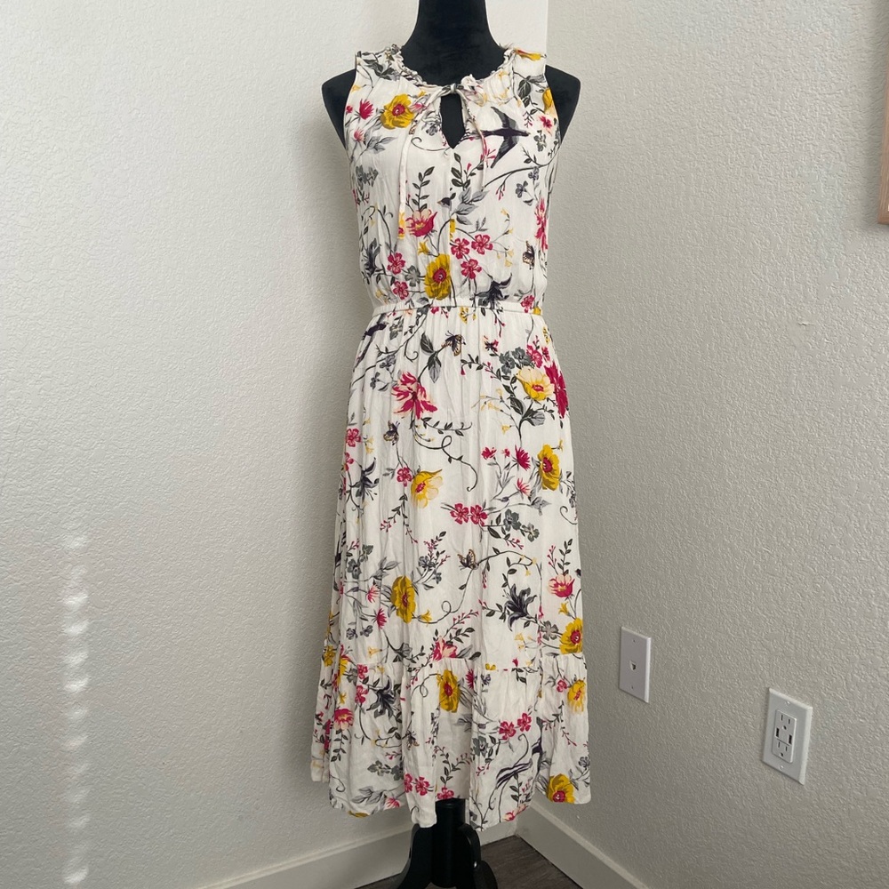 Old Navy Floral Midi Dress - White with Multicolor Print